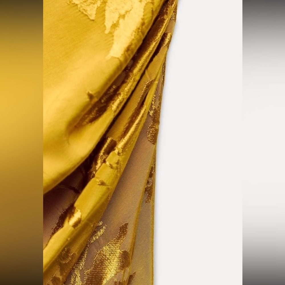 ZARA bloggers fav Satin Floral Jacquard Midi Maxi Dress Open Back Yellow Gold M - Picture 8 of 10